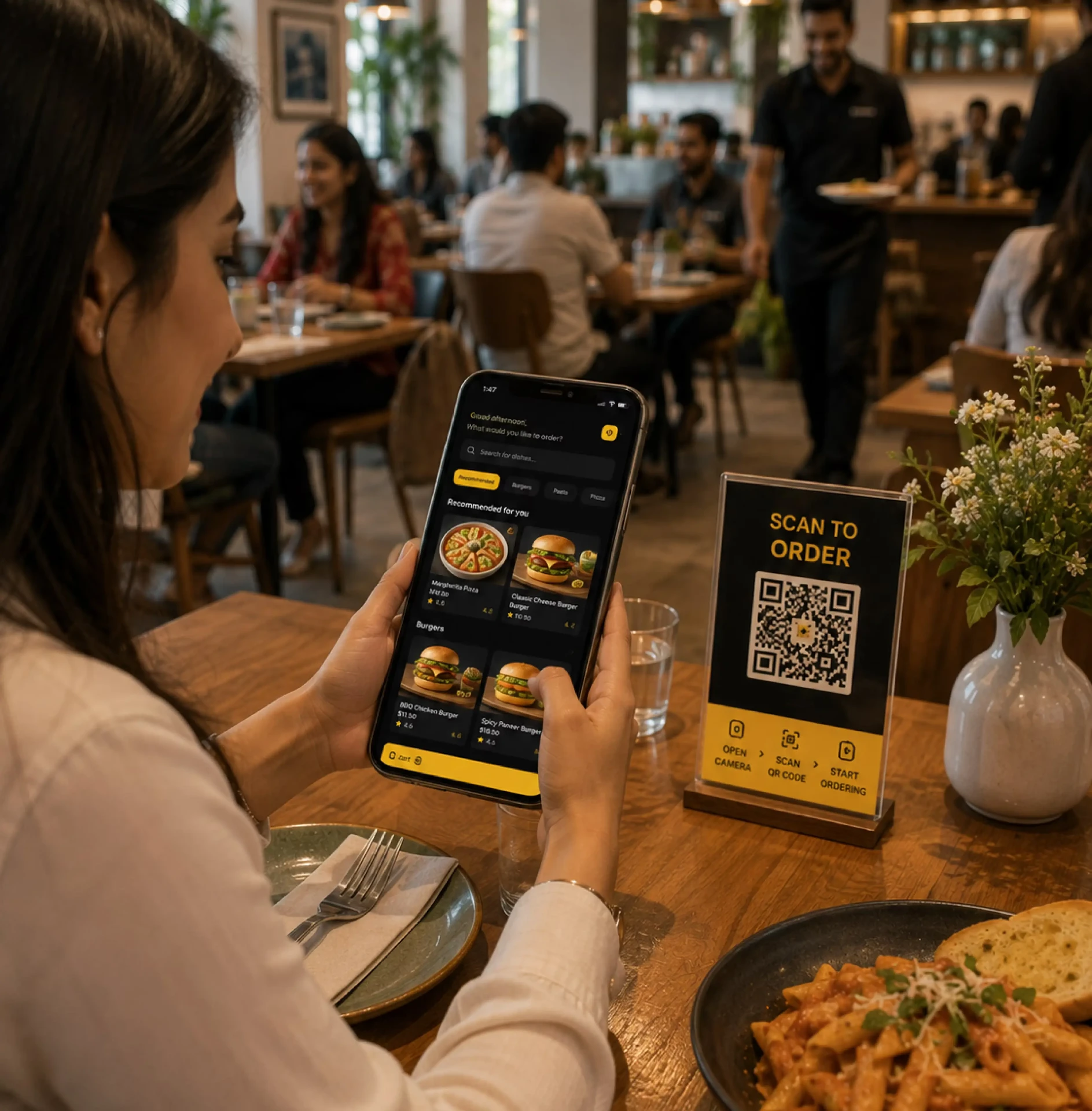 Café guests ordering by QR