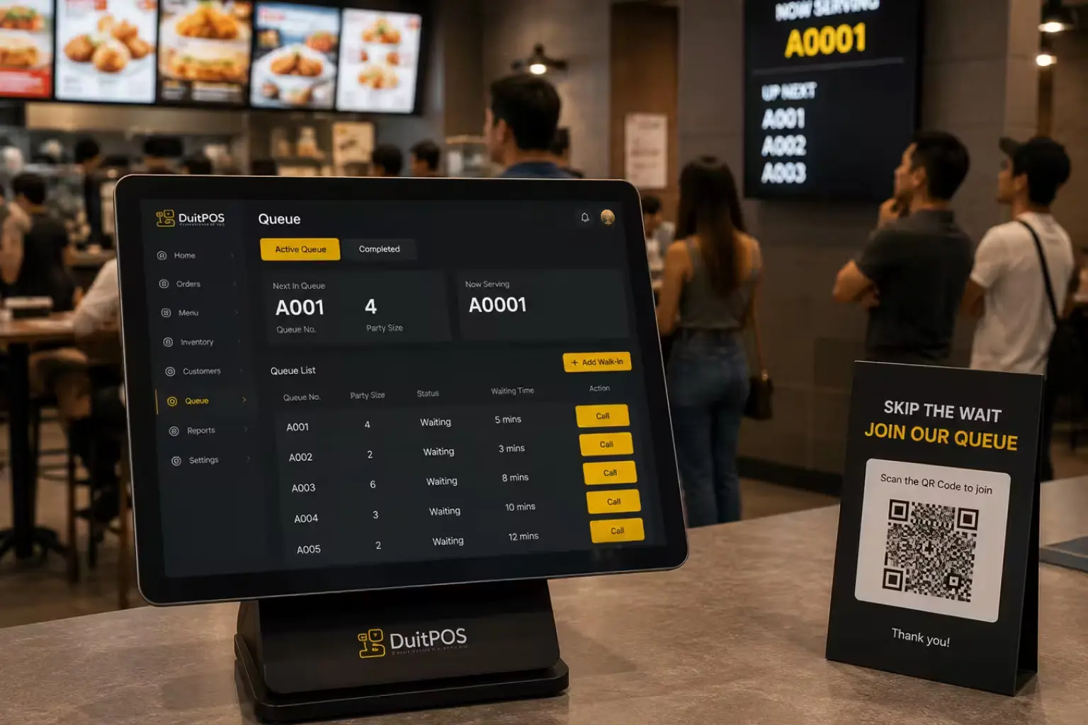 Food court multi-vendor queue screen