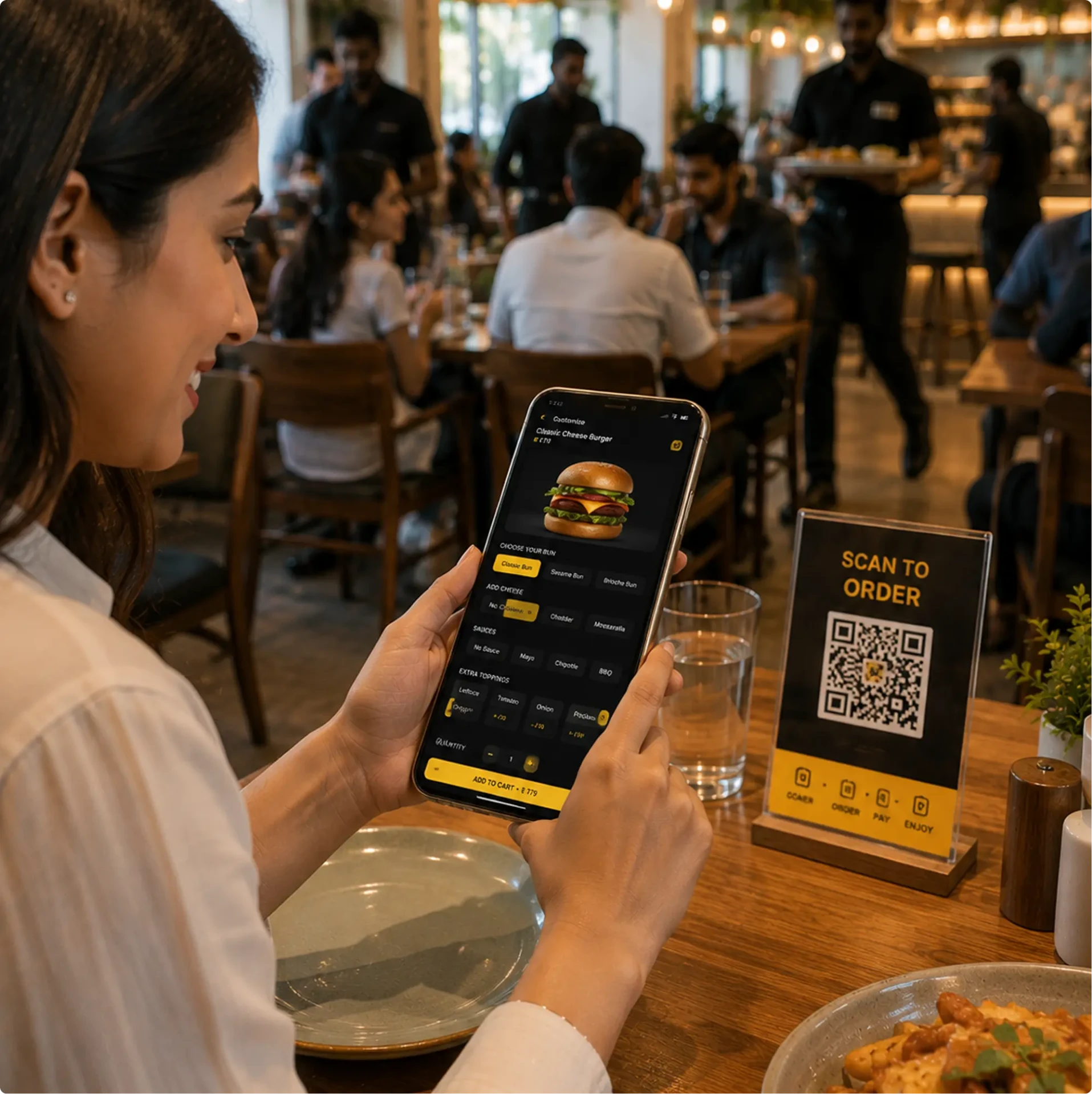 Modern coffee shop with barista and cafe POS