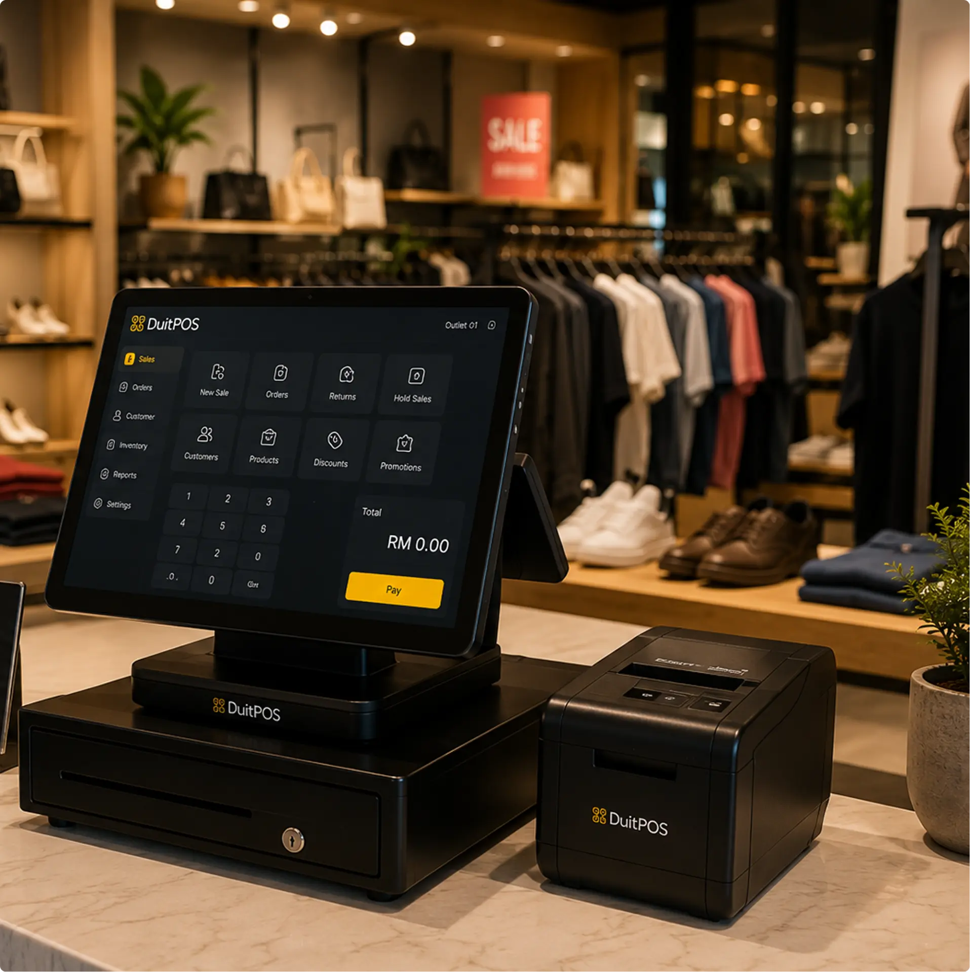 Modern retail store with barcode scanner POS